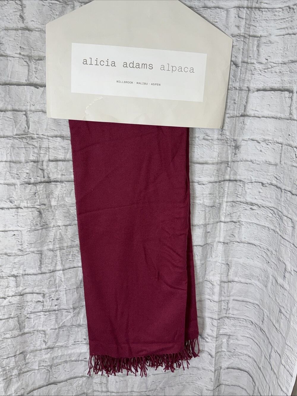 Alicia Adams 100% Baby Alpaca Burgundy Tassel Fringe Throw 51" x 71" NEW